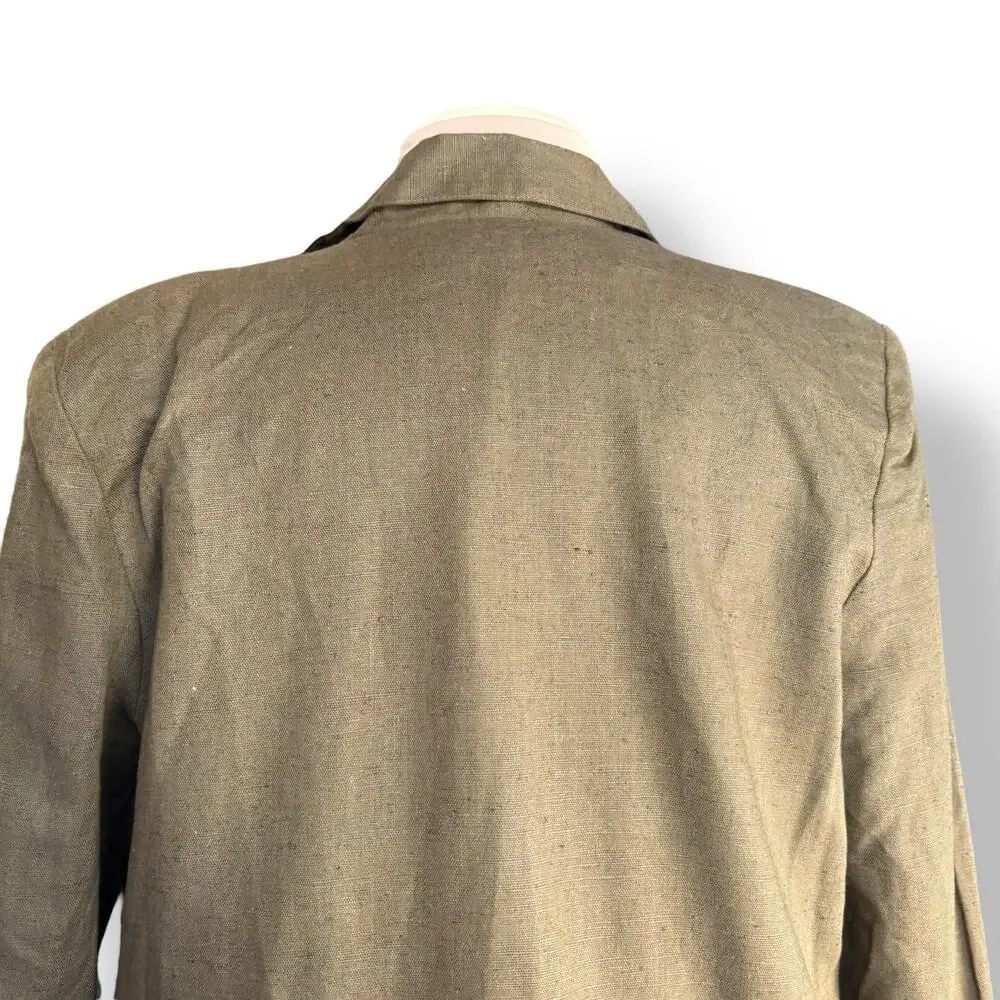 Vintage 90s Linen Cotton Blazer Jacket Size 12 Neutral Olive Brown Minimalist